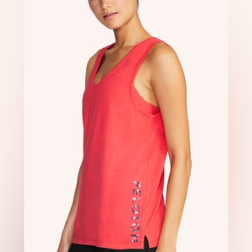 Women’s Peloton Red Flow Versatile V-Neck Tank Top Shirt, Gym Yoga Cycling Small